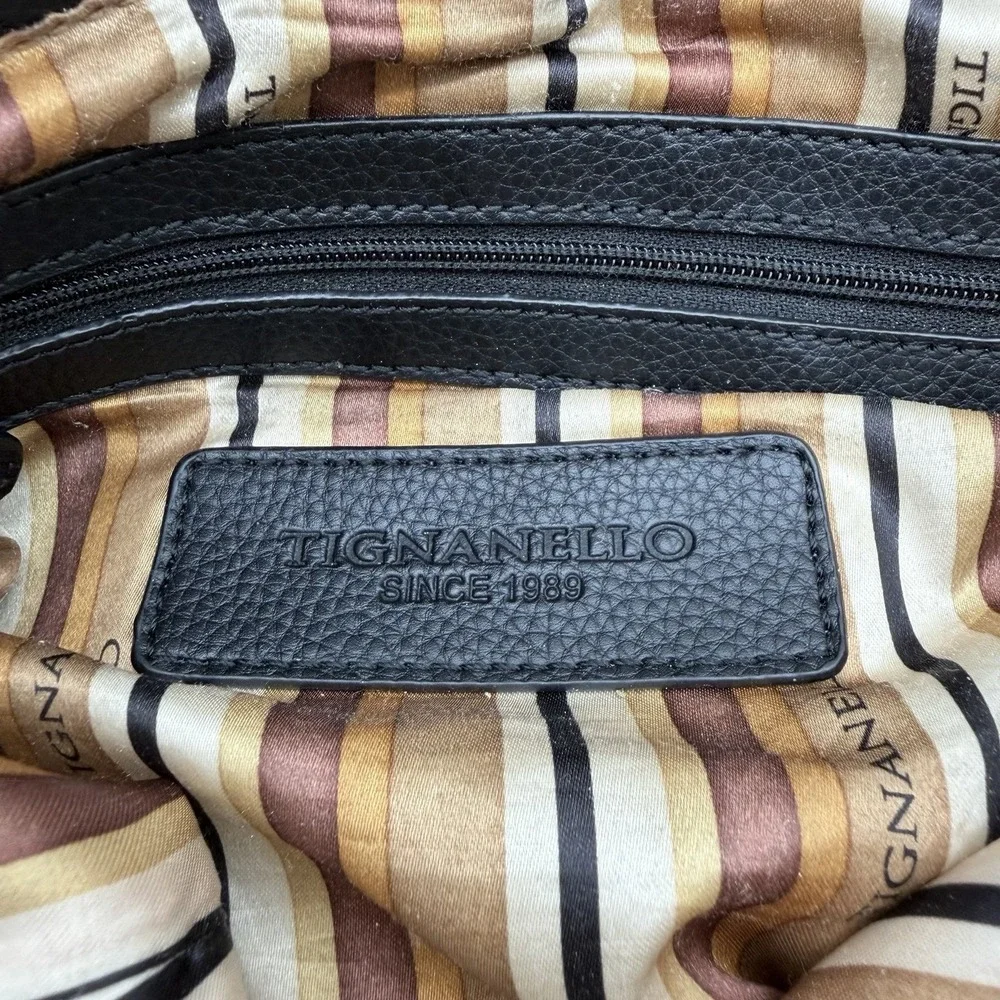 Tignanello Perfect Pockets Tote Colorblock Pebbled Leather Taupe/Black Y2K Style